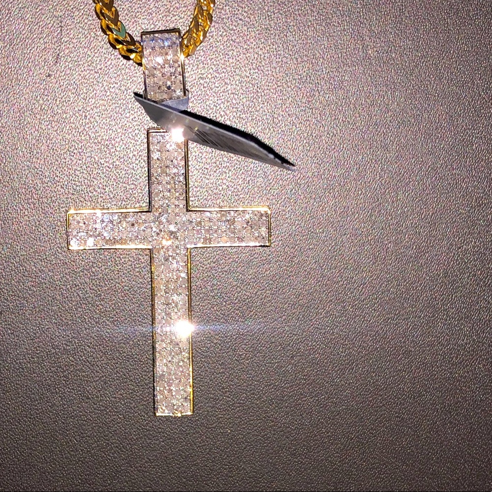10k gold vermeil REAL DIAMOND cross pendant charm not CZ best gift so beautiful!